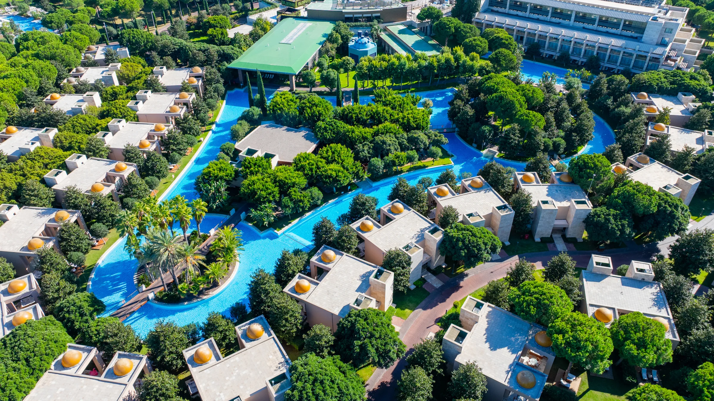 Aerial pool and garden view at Gloria Serenity Resort